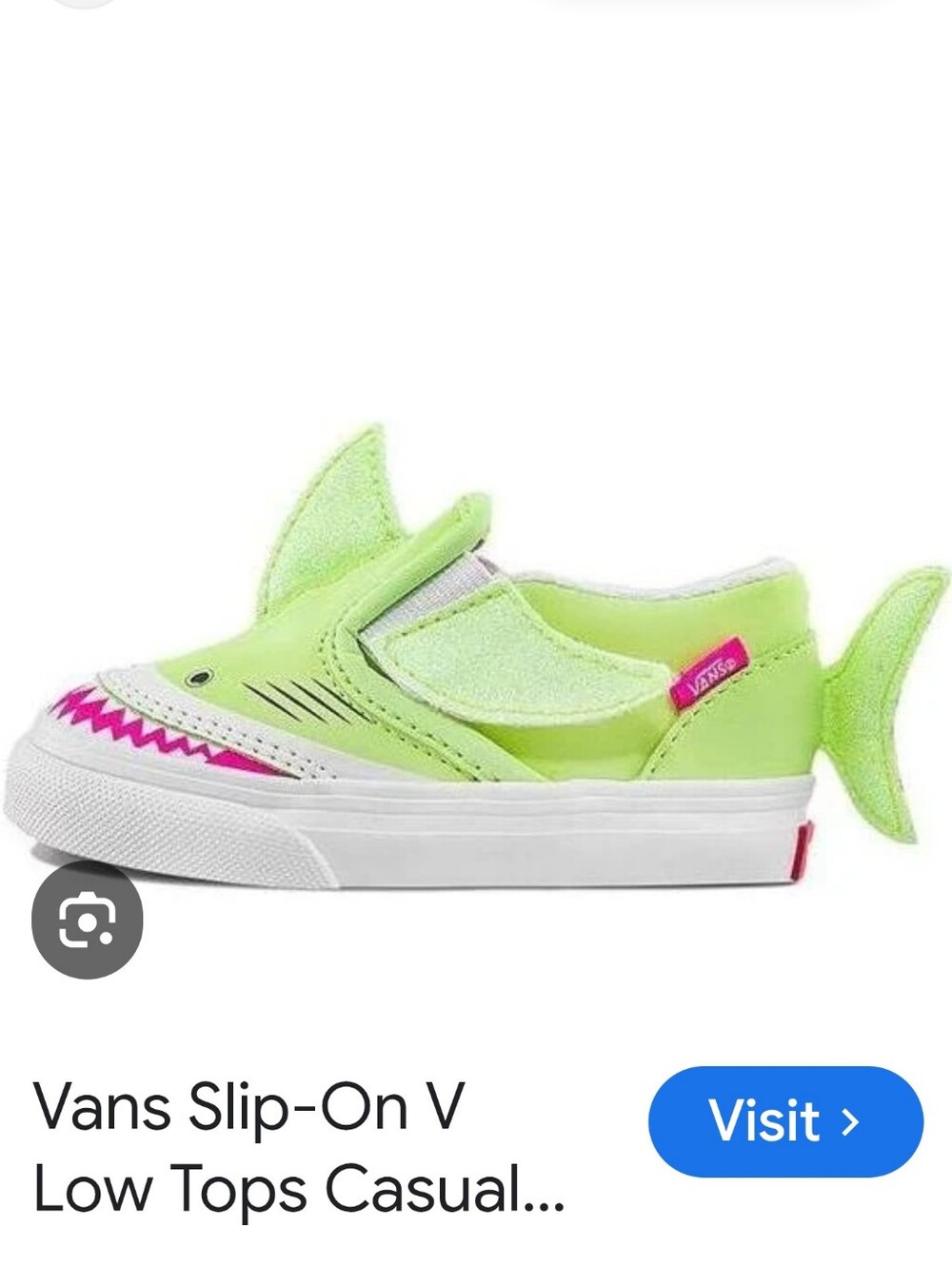 Vans Kids Slip-On Shark Sneaker - Bright Lime Green with Pink Accent
